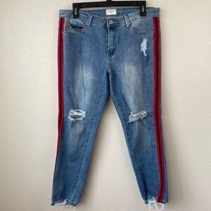 GoGo Red Striped Stretch Denim Jeans Size 11 EUC
